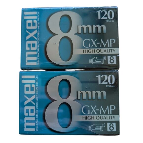 Maxell Camcorder tapes 8 mm GX-MP 120 Videocassette 8 Pair 2 Pack Sealed Blank - Picture 2 of 5